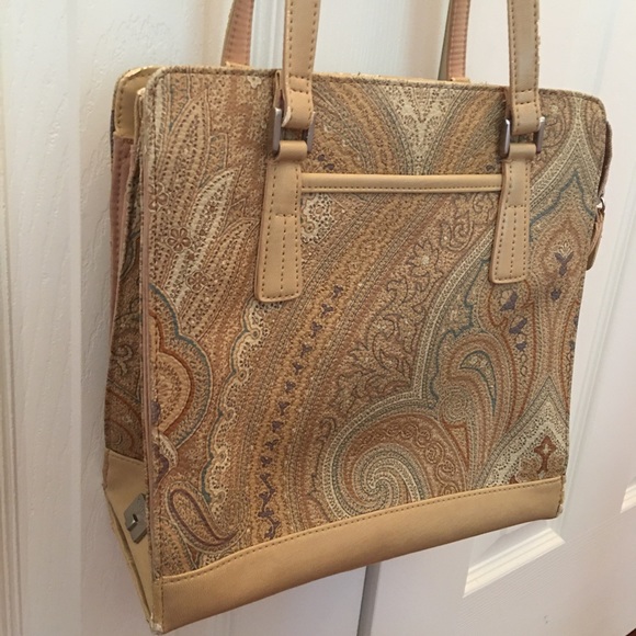 Paisley organizer pockets square purse tan pattern - Picture 12 of 13